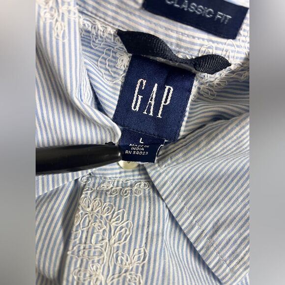 GAP Men’s Casual Paisley Stripe Shirt Blue White Sz L - Picture 2 of 7